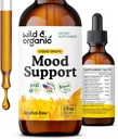 Wild & Organic Mood Support Drops - Good Mood Supplements w/Ashwagandha Root & Rhodiola Rosea - Natural Liquid Drops for Positive Energy - Calm and Relax Supplements for Women and Men - 2 oz