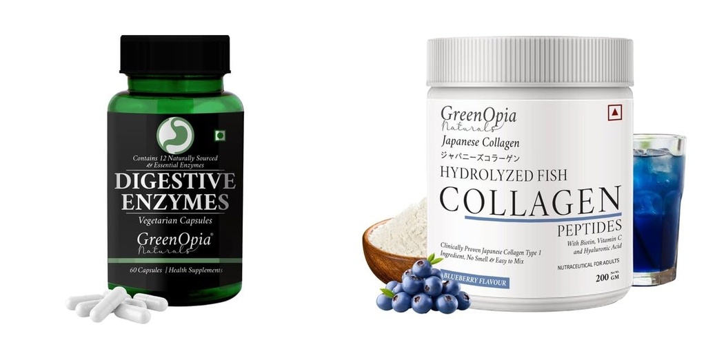 Digestive Enzymes Marine Collagen Peptides Powder Blueberry Wellness Daily Vitality |60 CAPSULES