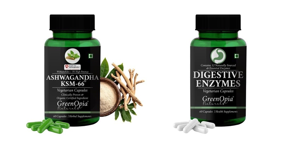 Ashwagandha KSM66 Digestive Enzymes Wellness Daily Vitality |60 CAPSULES