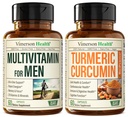 Vimerson Health Mannen Multivitamine + Kurkuma Curcumine met Black Pepper Extract Bundle. Gezamenlijke en Immuun Ondersteuning, Ongemak Relief, Antioxidant Eigenschappen voor Hem