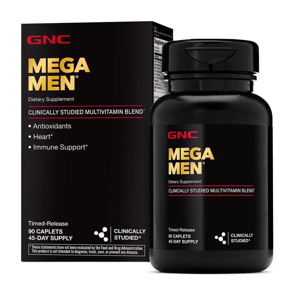GNC Mega Mannen Multivitamine Caplets, klinisch bewezen beter te voelen, Immuun Ondersteuning, Energie Ondersteuning, Antioxidanten, B Vitaminen, Vitamine D-3, Getimed Release, 90 Tel, 45 Dagen Levering