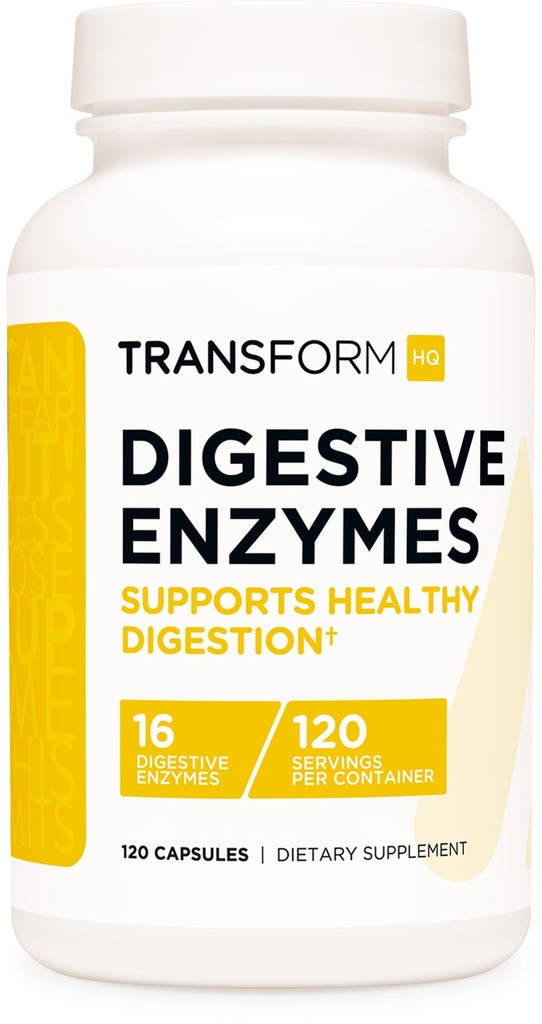 TransformHQ Digestieve Enzymen Supplement (120 capsules) - 16 Enzymen, Ondersteuning gezonde spijsvertering