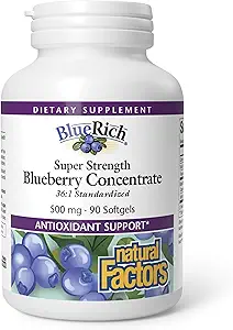 BlueRich door natuurlijke factoren, Super Strength Blueberry Concentrate, Antioxidant Ondersteuning voor algemene goede gezondheid, 90 Softgels