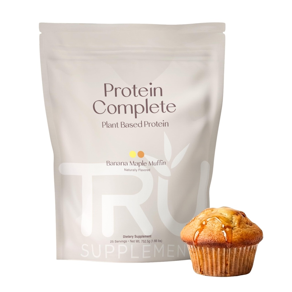 TRU Supplementen Plant Based Protein Powder, BCAA, EAA, 20g Vegan Bruin Rijst & Pea Proteïne, 100 Calorieën, 27 Vitaminen, Geen Kunstmatige Smaken 25 Servers (Banana Maple Muffin)