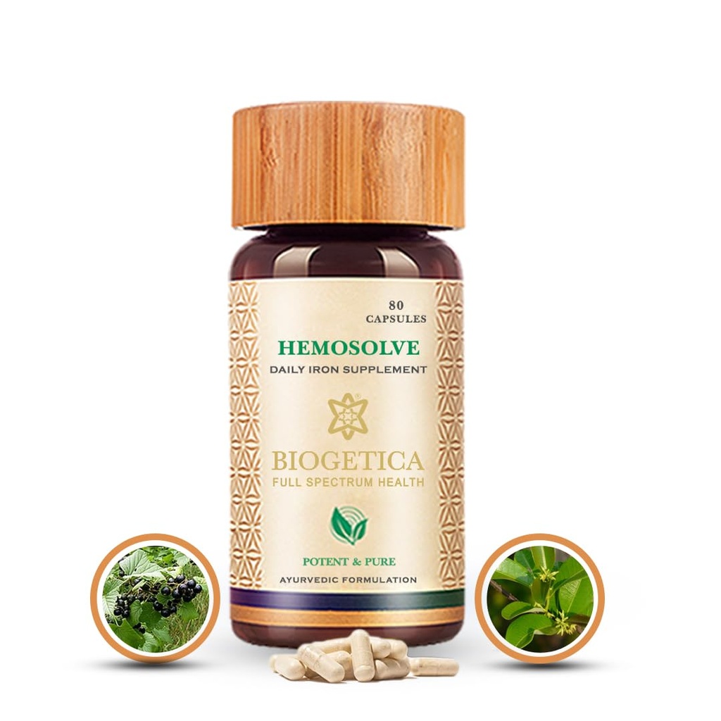 Hemosolve Daily Iron Supplement, Ayurvedic Formulation, Indian Sarasaparilla, Liver & Spleen Health, 80 Capsules