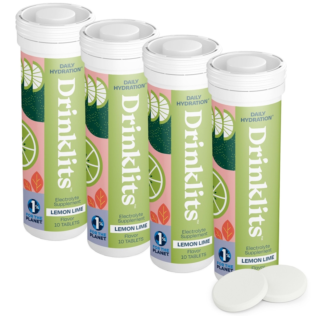 Drinklits Lemon-Lime Daily Electrolyte Hydration Tablets (4) Tube Bundle 