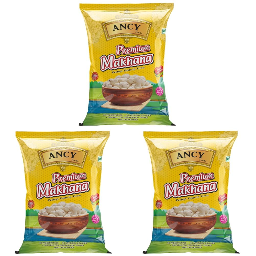 Ancy Makhana 200 Grams Fit for Fasting Crunchy and Gluten-Free Fox Nuts Rich in Protein Ideal for Healthy Snacking Phool Makhana for Roasting & Cooking (Pack of 3)