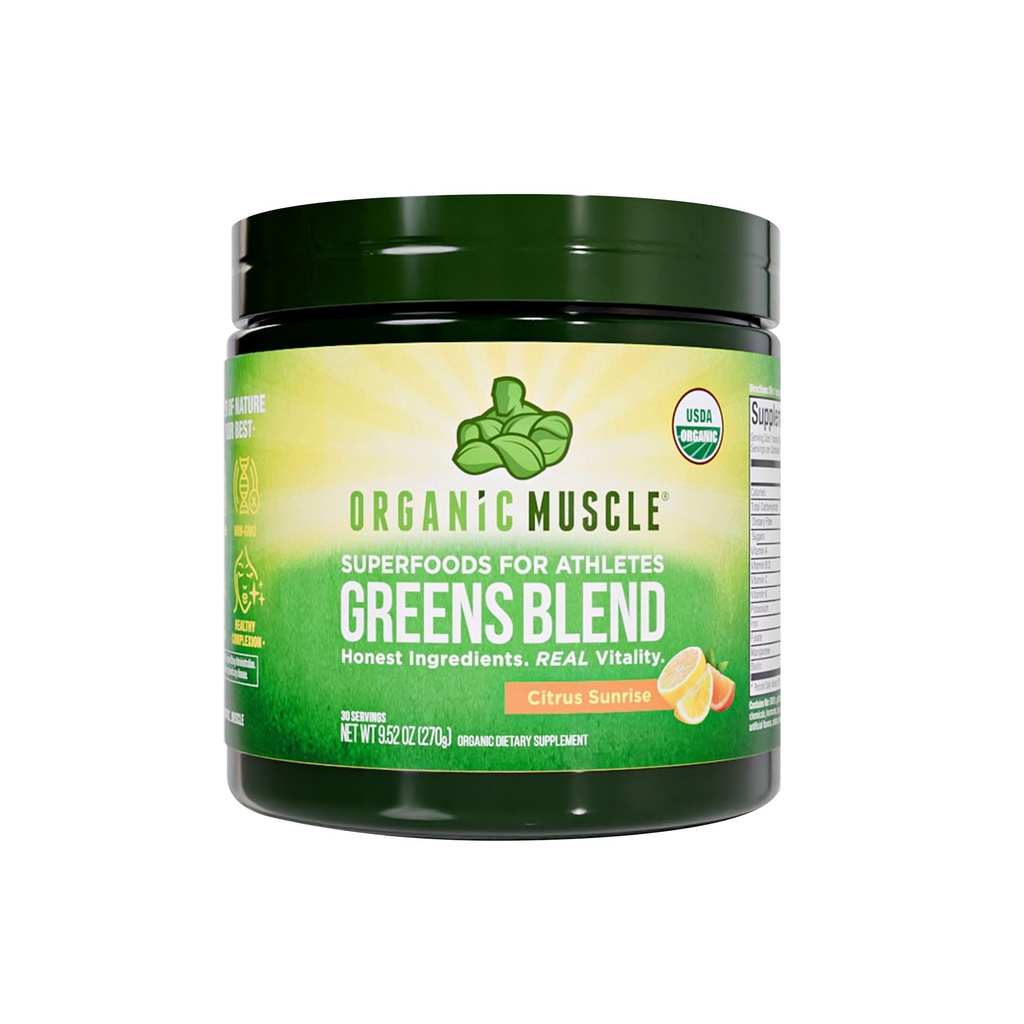 Biologische Muscle Super Greens Poeder Biologische Superfood Poeder met Probiotica, Spirulina, Chlorella en Matcha.