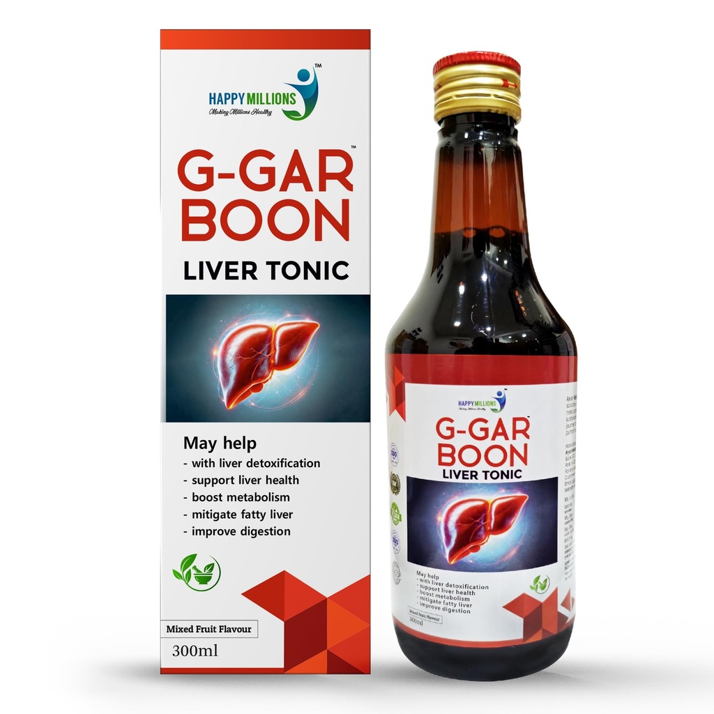 HappyMillions G-Gar Boon Liver Tonic Ayurvedic Liver Support Detox & Digestion Booster Sugar-Free Boost Metabolism Improve Digestion With Liver Deoxification 200ml