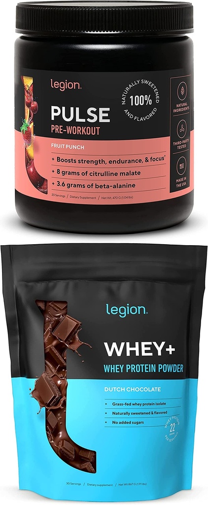 LEGION Pulse Pre Workout Supplement (Fruit Punch) Wei Proteïnepoeder Chocolade - Wei+ Isolaat Proteïnepoeder