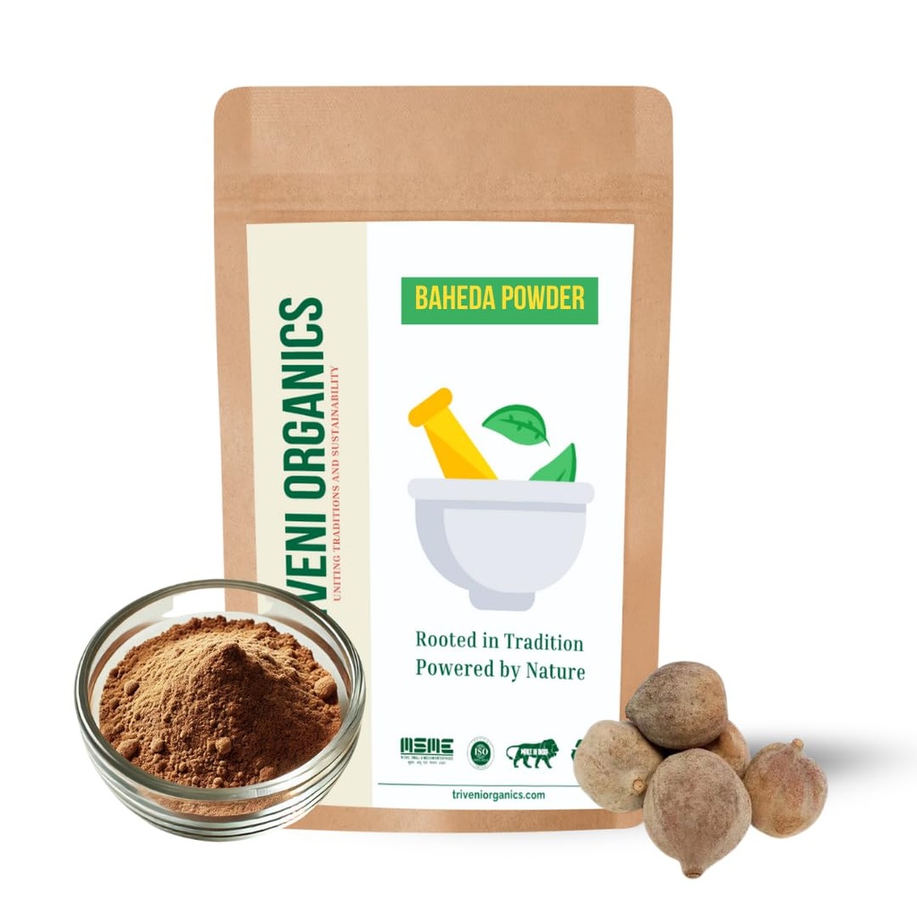 Triveni Organics Baheda Powder - Natural Ayurvedic Remedy for Detoxification | Respiratory Health & Wellness | Vibhitak | Beleric Myrobalan | Immunity Booster (200)