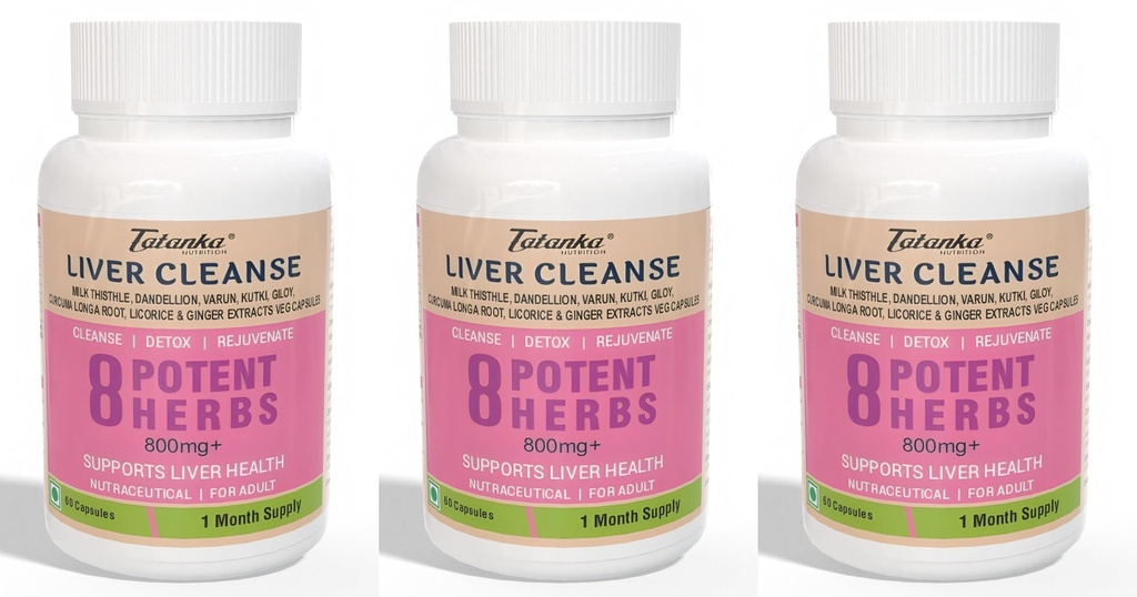 Liver Cleanse Has 8 Potent Herbs Like Milk Thisle Dandellion Varun Kutki Giloy Curcumalonga Licorice Ginger To Support Liver Detox Cleanse 60 Veg Capsules Pack of - 3