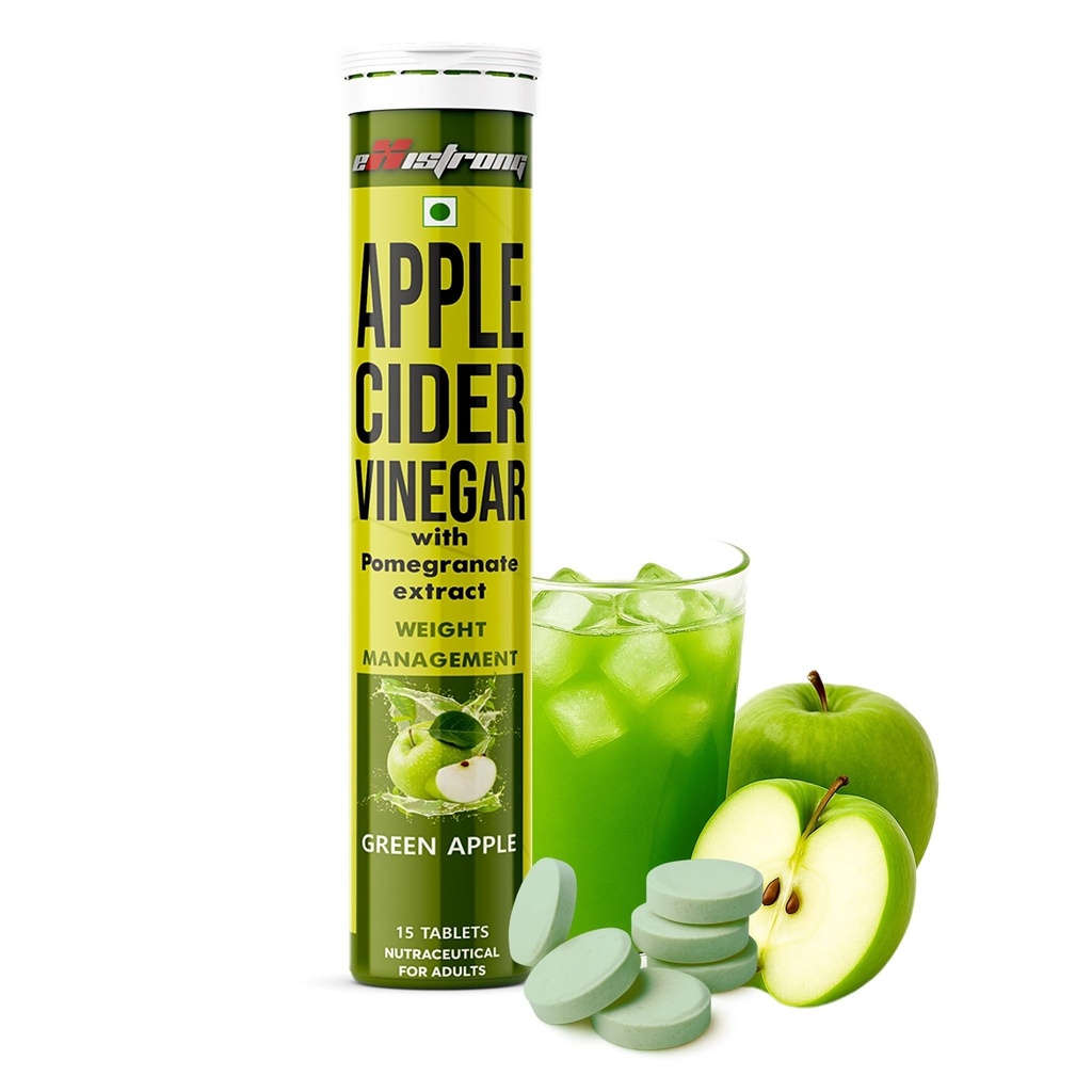 Apple Cider Vinegar Effervescent Tablets with Pomegranate Extract | Green Apple Flavor | Supports Weight Management, Digestion & Metabolism | Antioxidant & Detox Support Sugar-Free (15 Tablets)