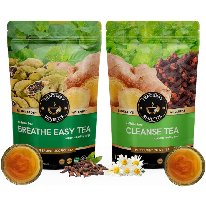TEACURRY Lung Detox and Liver Detox Tea Combo (2 Months | 200x2 Loose) Support to quit Smoking and Drinking Alcohol