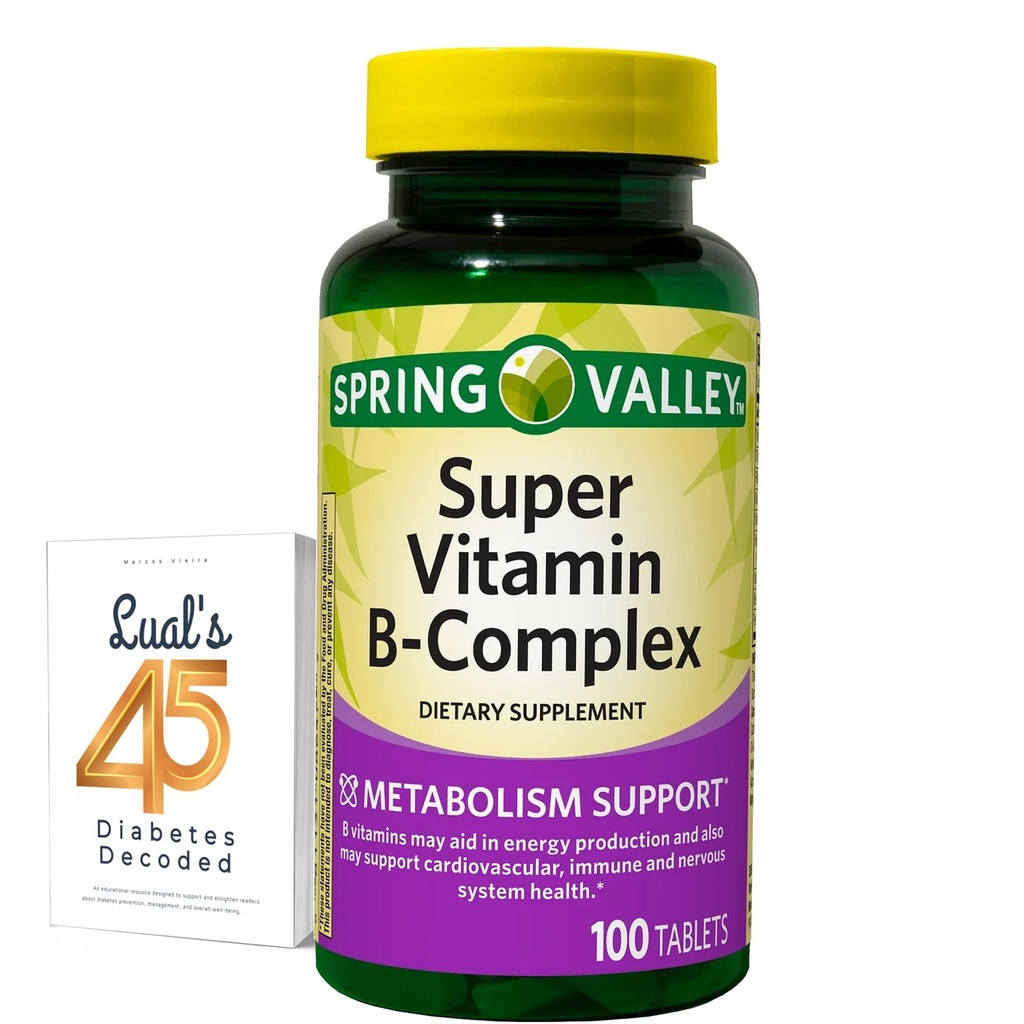 Spring Valley Super Vitamine B Complex Calcium Carbonaat, Ascorbic Acid 100 Tablets Bundel met Lual's 45 diabetes gedecodeerd
