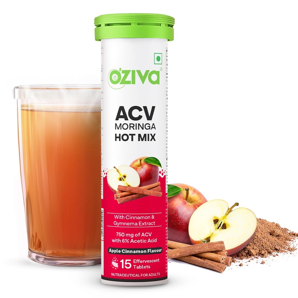 OZiva ACV Moringa Hot Mix Tablets, Boost Metabolism, Apple Cinnamon