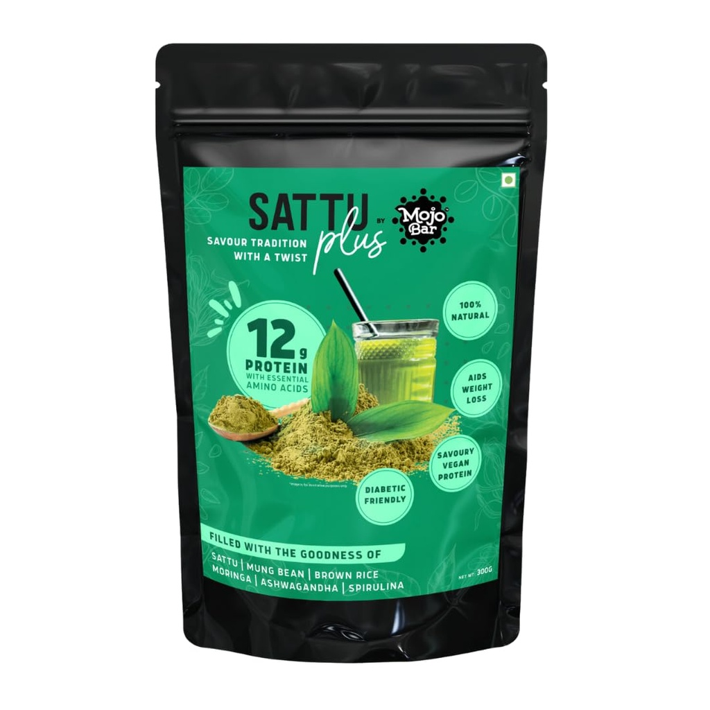 Mojo Bar Vegan Protein - 12g Savoury Protein with Super Foods, 300g - 100% Natural & Gluten Free | Sattu, Moong Bean, Brown Rice Protein Powder