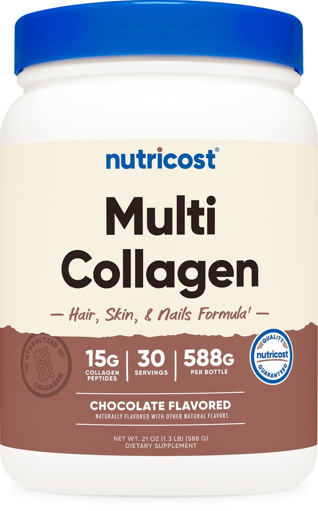 Nutricost Multi Collagen + Beauty & Protein Powder (Milk Chocolate Flavor) 30 Servings - with Biotin and Collagen Peptides, Non-GMO, Gluten-Free