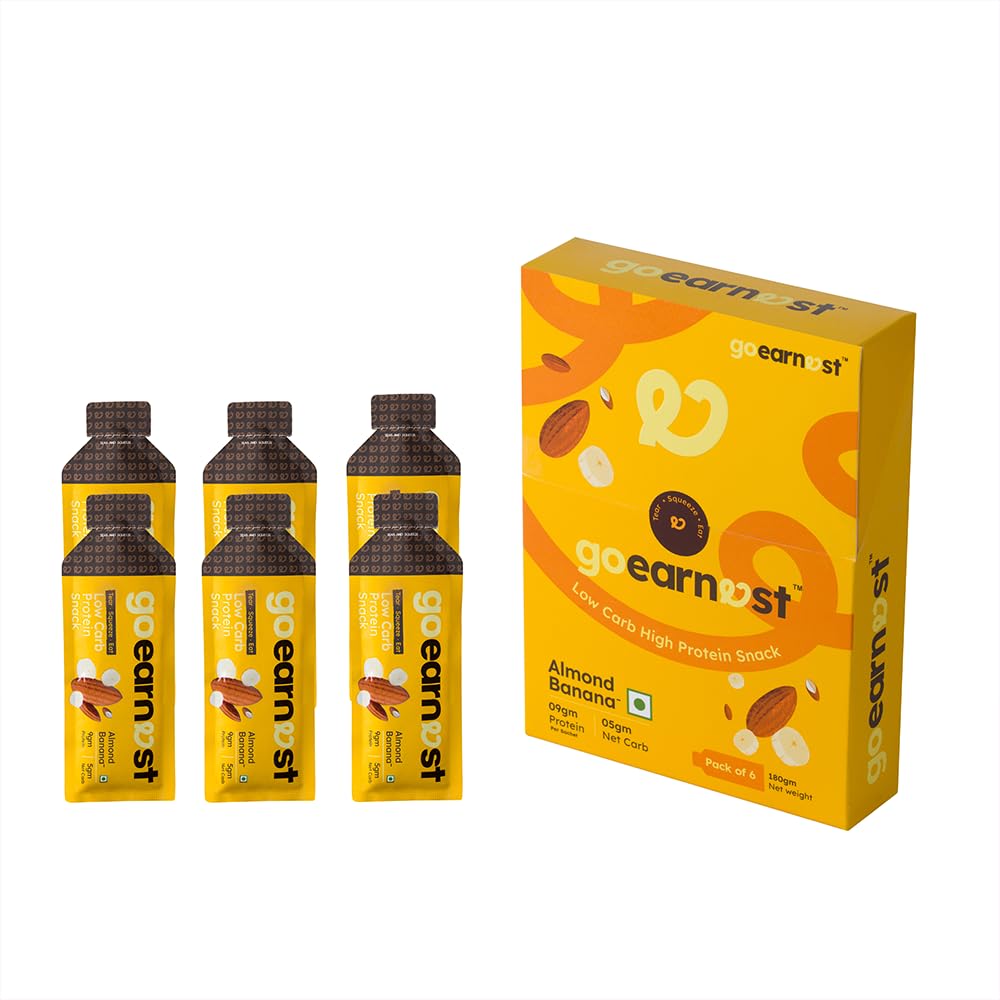 Goearnest Almond Banana Low Carb, High Protein Snack | 9g Protein, 5g Net Carbs | No Added Sugar, High Fibre, Gluten Free | 30g