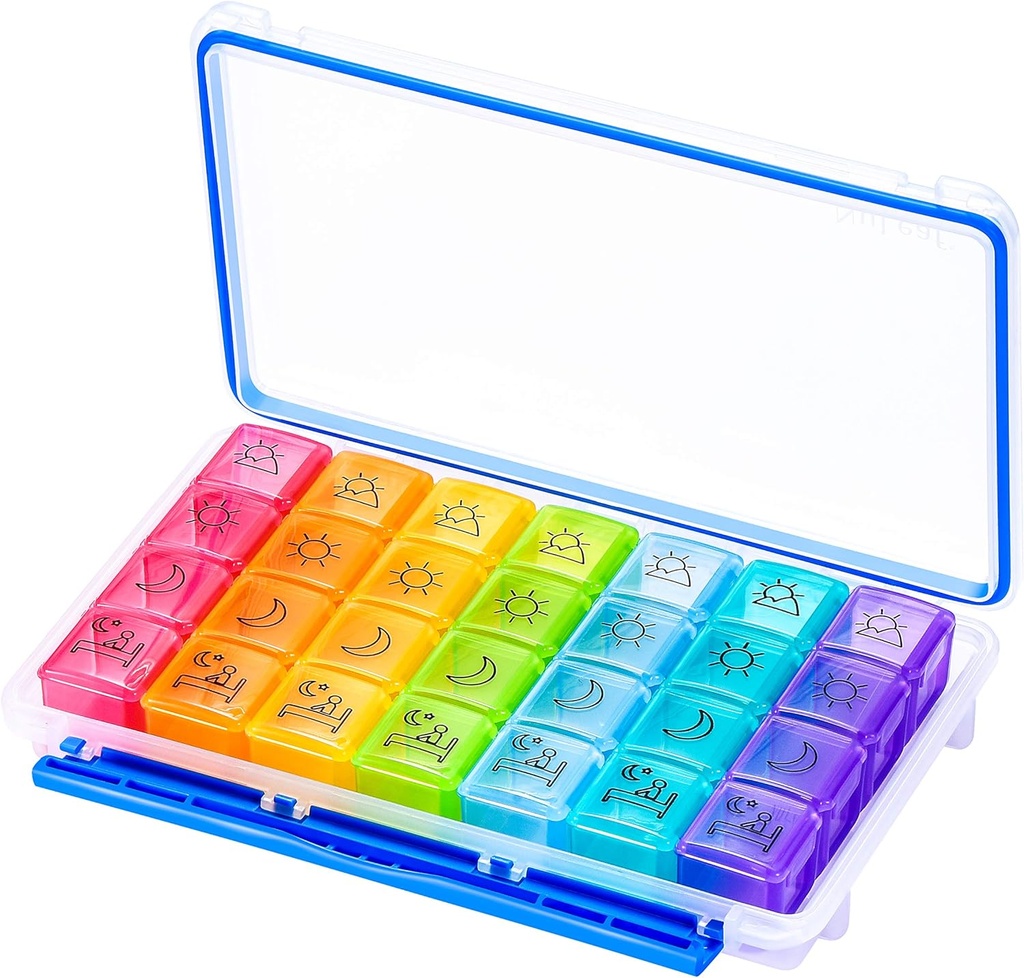 NuLeaf Pill Organizer 4 Times A Day, Large Compartments Portable 7 Day 4 Times a Day Travel Pill Organizer with Moisture-Proof Design to Hold Vitamins, Supplements and Medication