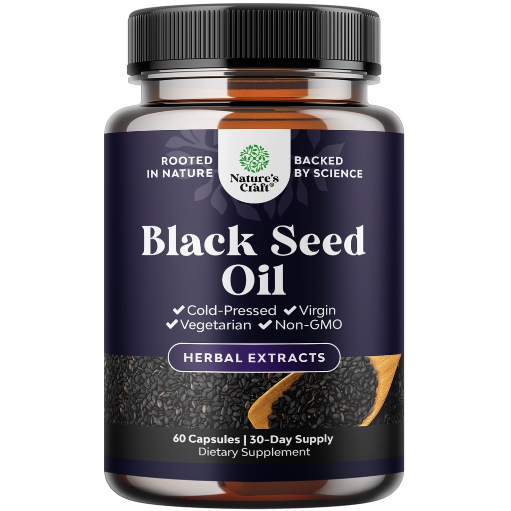Vegan Black Seed Oil Capsules - Cold Pressed Nigella Sativa Black Cumin Seed Oil Capsules with Omega 3 6 9 Antioxidanten en Thymochinon for Hair Growth Immune Support Joint Health and Digestie