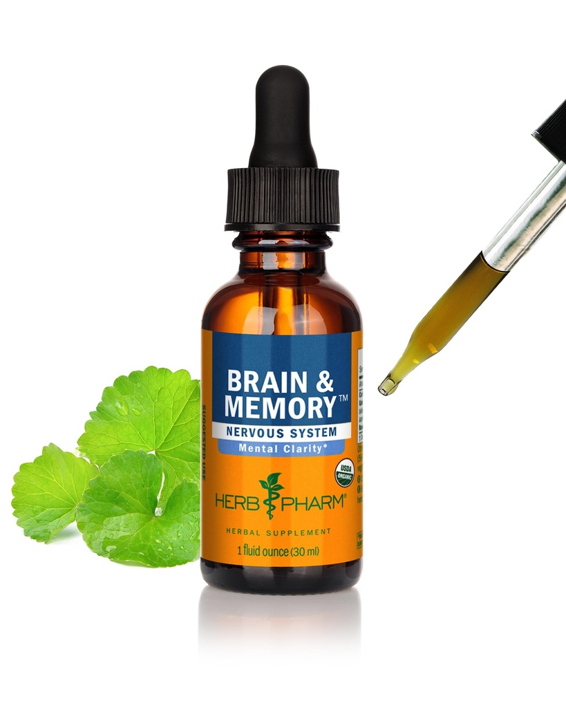 Herb Pharm Organic Nootropic Brain & Memory Supplement with Ginkgo Biloba Liquid Extract: Fast Absorptie for Mental Focus Support, Ginkgo Supplement, Vegan, Gluten-Free, Non-GMO, 1 Oz