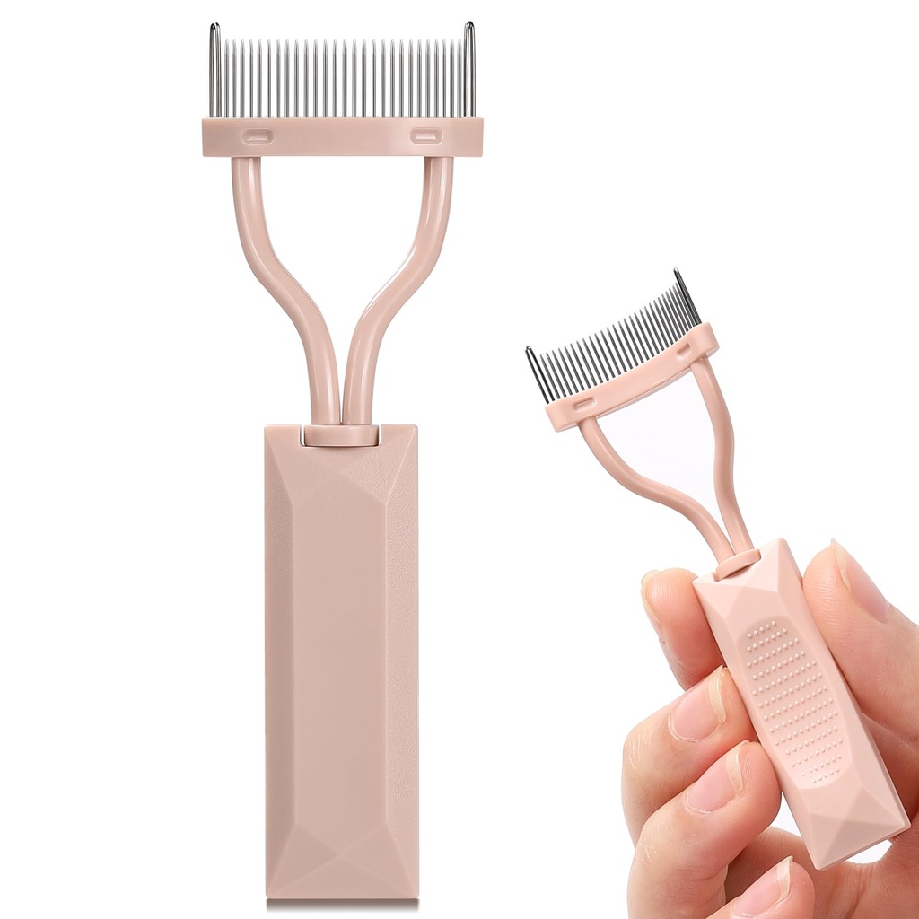 Eyelash Comb Separator, Arc Designed Lash Definer Comb Makeup Mascara Comb Applicator met Cover, Eye Cosmetic Brush Tool (Naked Pink)