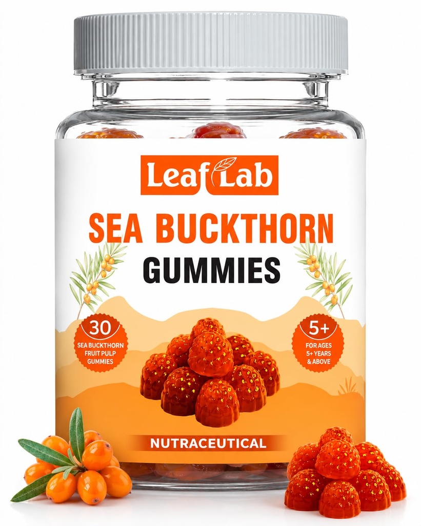Sea Buckthorn Gummies for Kids & Adults –Real Fruit Pulp with Vitamin C, Zinc & Omega 3,6,7,9 | Immunity, Skin, Hair & Gut Health Support | WHO-GMP | 30 Gummies