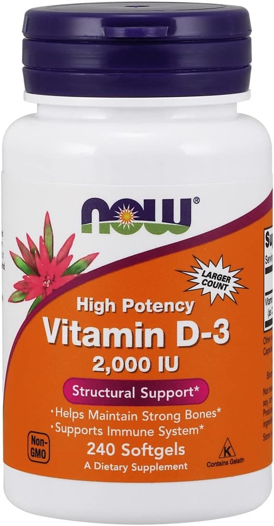 NOW Foods Vitamine D-3, structurele ondersteuning 2000 I.U, 480 Softgels