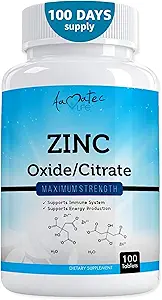 Aamatec Life Zink Supplement 50 mg - Oxide/Citraat voor Immune Ondersteuning en Metabolisme Ondersteuning - Vegan Zink 50mg Ondersteunt Hart- en Ooggezondheid - 100 Tabellen voor mannen en vrouwen