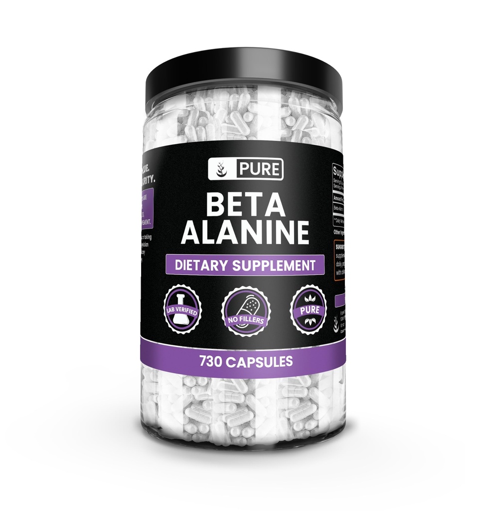 Pure Original Ingrediënten Beta Alanine, (730 Capsules) Altijd zuiver, Geen Additieven of Fillers, Lab geverifieerd