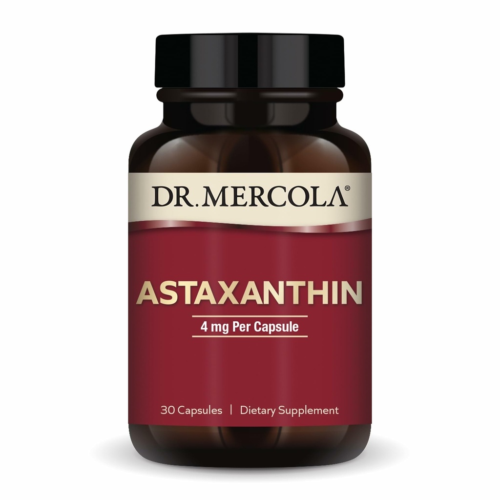 Dr. Mercola Organic Astaxanthine - 4 mg Astaxanthine - Krachtige Antioxidant Support - Organic Microalgen Extract - Non-GMO, Glutenvrije & Sojavrije - 30 Capsules (30 porties)