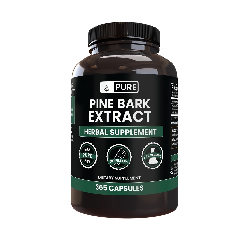 PURE ORIGINEEL INGREDIËNTEN Pine Bark Extract (365 capsules) Geen Magnesium of rijstvullers, altijd zuiver