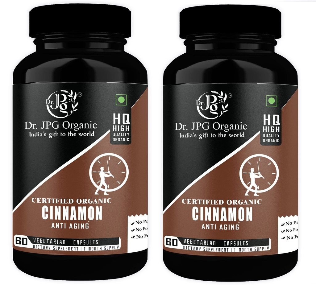 Dr. JPG Organic Cinnamon Capsules 60 Veg. Capsules/INDIA ORGANIC Certified (Pack Of 2)