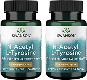 Swanson N-Acetyl-L-tyrosine - Aminozuursupplement ter ondersteuning van de algehele hersengezondheid en de centrale zenuwstelselfunctie - bevordert de Mood & Cognitive Health - (60 capsules, 350 mg elk) (2 verpakkingen)