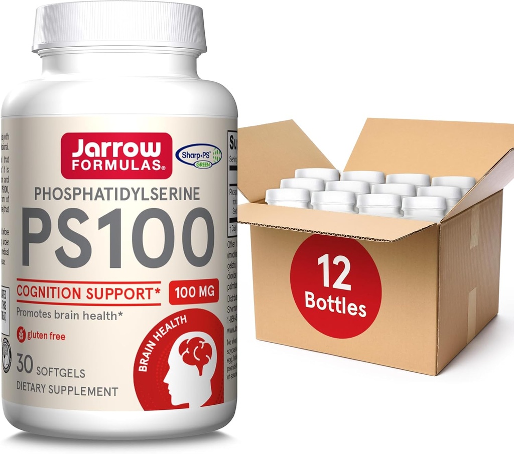 Jarrow Formules PS100 Fosfatidylserine 100 mg, Dieetsupplement voor Brain Health and Cognition Support, 30 Softgels, 10-30 Day Supply, Pack of 12