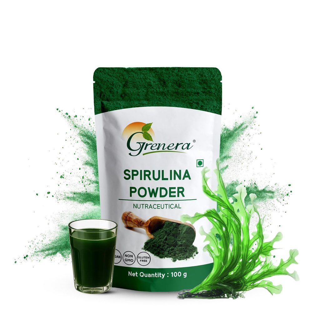 Grenera Spirulina Powder, Rich in Protein, Vitamins, Minerals, Gluten Free, Vegan, Non GMO, 100 grams