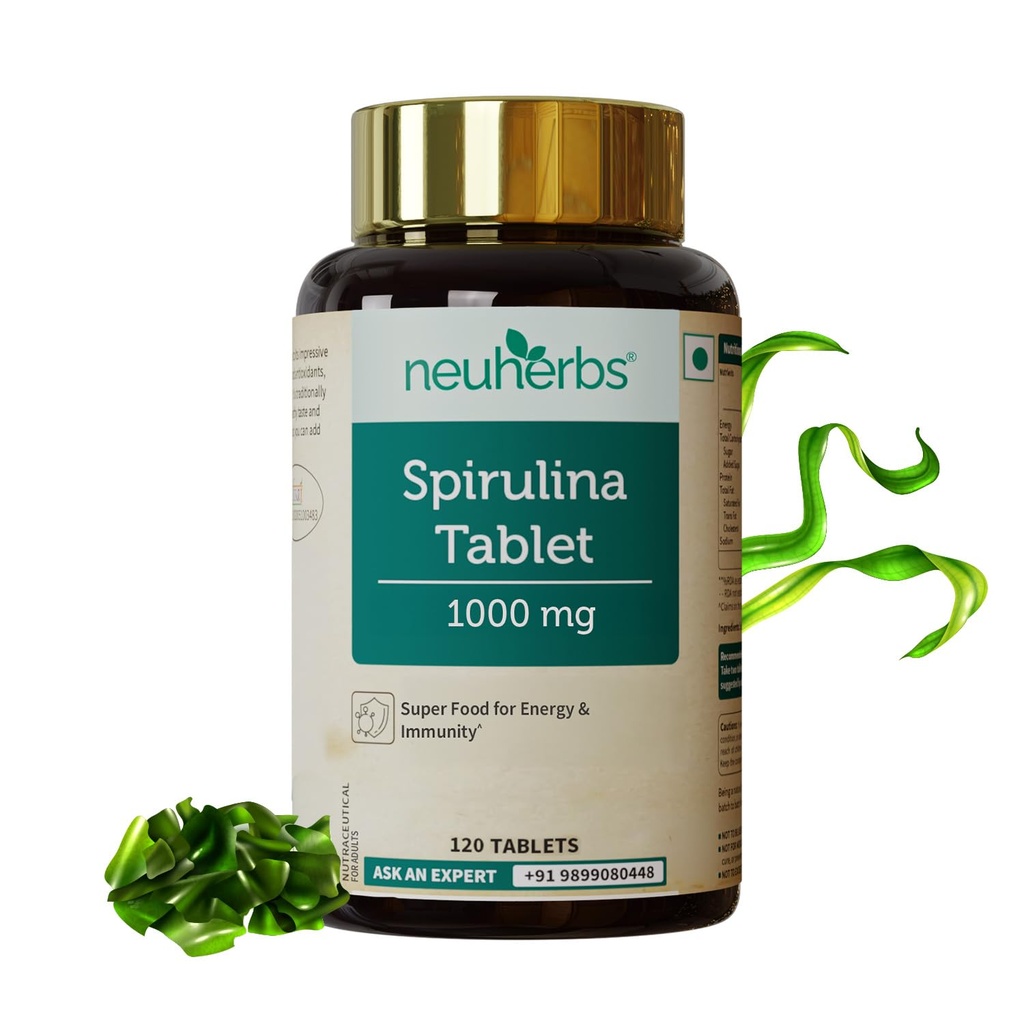 Neuherbs Spirulina 1000mg Per Serving - 120 Tablets | Boost Energy, Immunity & Metabolism | Supports Weight Management |