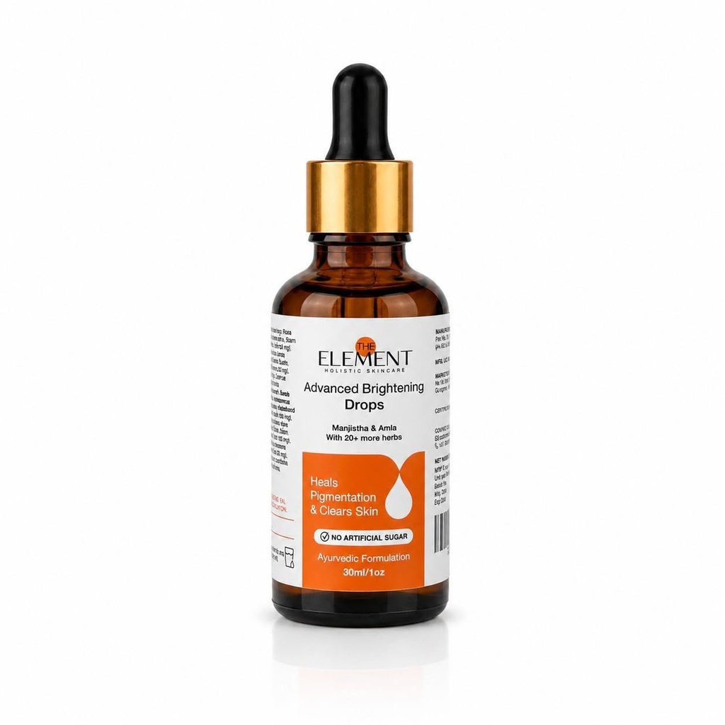 The Element Manjistha Brightening Drops – Drinkable Ayurvedic Skin Supplement | Manjistha, Amla, Neem, Turmeric & 20+ Herbs | Taken Orally for Pigmentation, Dark Spots, Acne & Glowing Skin From Within | 30 ml (Advanced, Pack of 1)