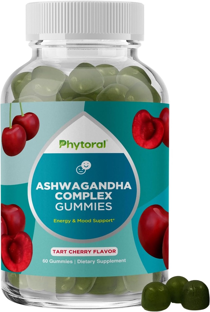 Calming Ashwagandha Gummies for Men and Women - 750mg Equivalent van 30:1 Root Extract met zink en vitamine D - Tasty Adaptogen Stress Gummies for Adults for Energy & Mood Support (60 Servings)