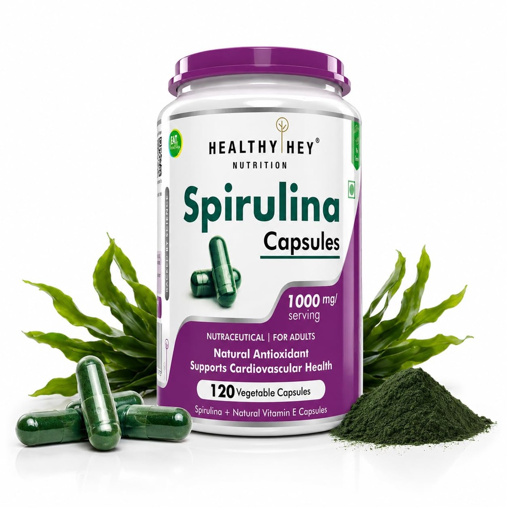 HealthyHey Nutrition Spirulina 120 Veg capsules.