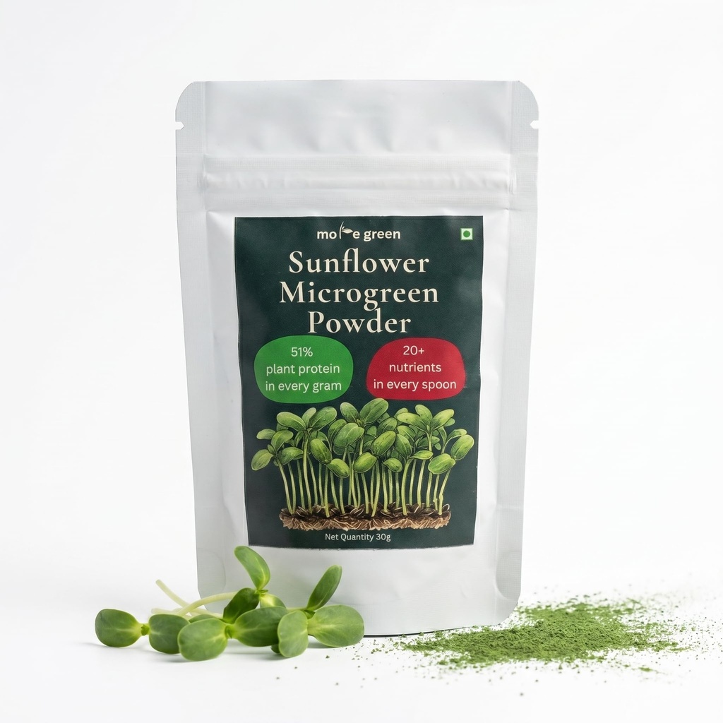 Sunflower Microgreens Powder 30g Plant Based Greens Superfood | Complete Plant Protein >51% per gram | Vegan Green Powder | Rich in Vitamins B1-B9 | Rich in Potassium and Magnesium| No Additives