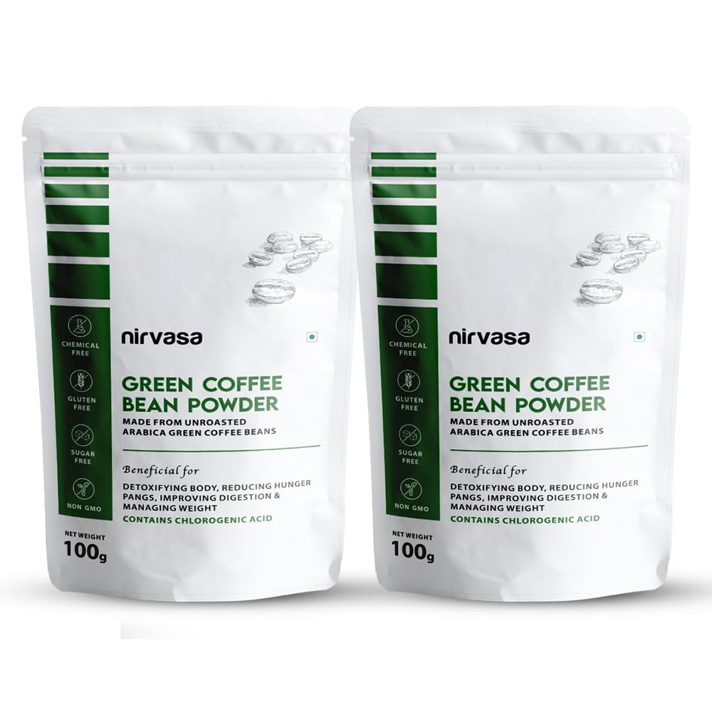 Nirvasa Green Coffee Bean Powder for Weight Management | Enriched with Chlorogenic Acid | Enhance Metabolism, Energy & Fitness | Unroasted Arabica Extract Powder, 100g (Pack of 2)