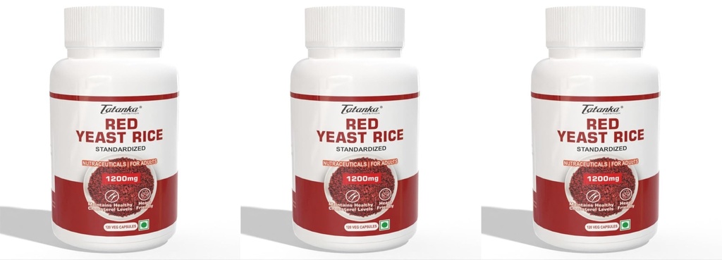 Red Yeast Rice 1200mg Capsules | Supports Healthy Cholesterol & Heart Health | Standardized Red Yeast Rice Extract | 120 Veg Capsules | Non-GMO, Vegan & GMP Certified Supplement Pack of - 3