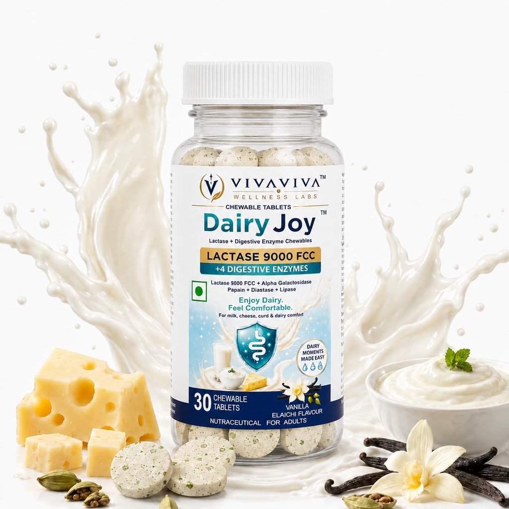 VIVAVIVA DairyJoy Tablets | 4 Digestive Enzymes & Lactase Enzymes 9000 FCC