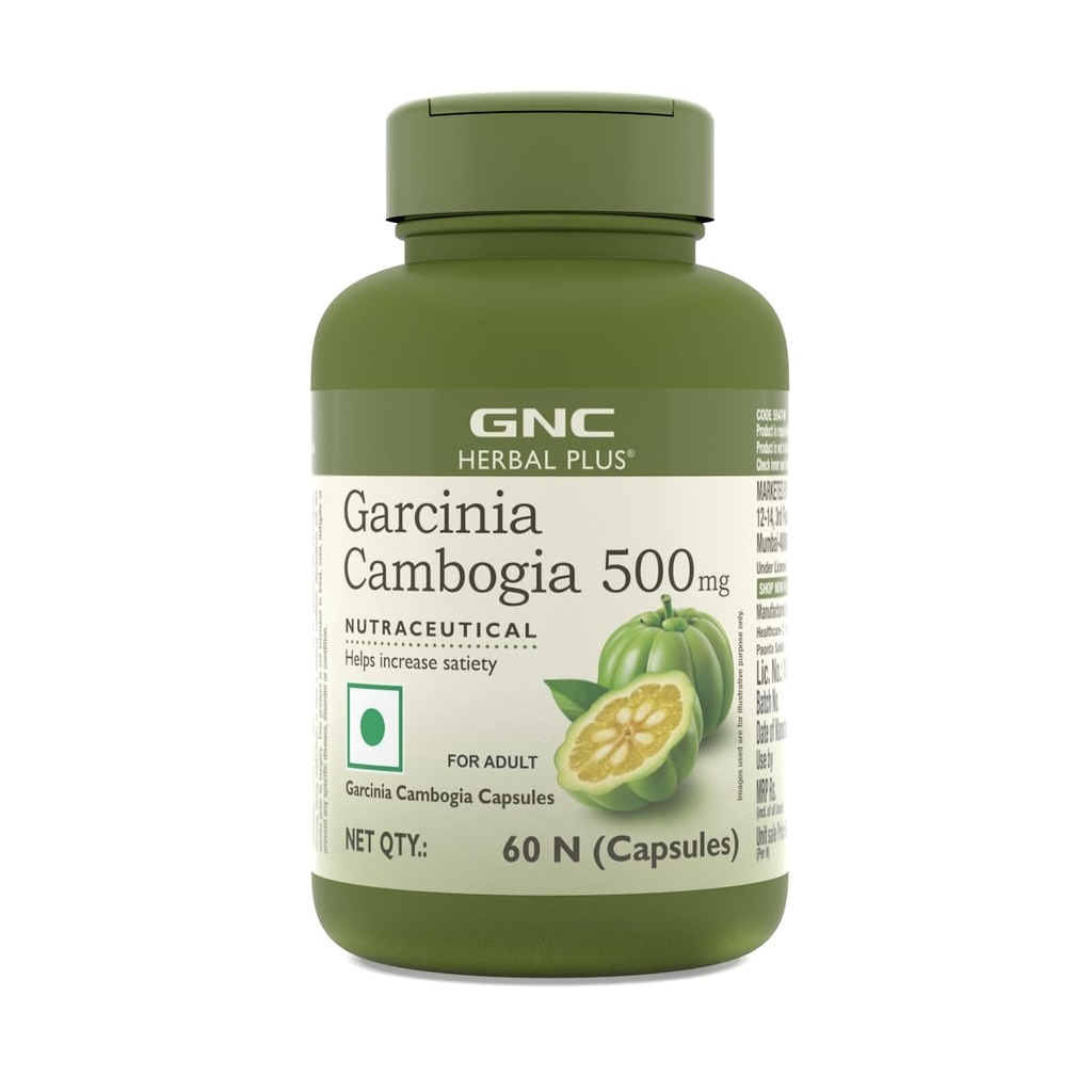 GNC Herbal Plus Garcinia Cambogia | 60 Capsules | Aids in Weight Loss | Controls Hunger Pangs | Helps Reduce Bad Fats | Improves Serotonin Level | Formulated in USA | 500mg Per Serving