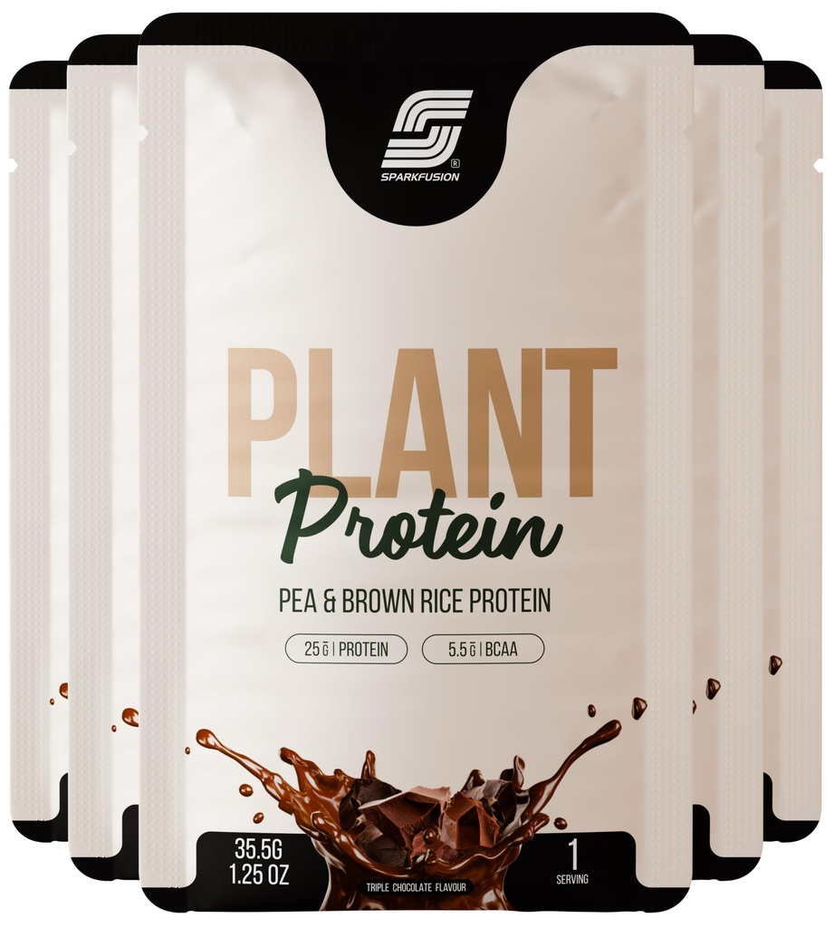 Sparkfusion Plant Protein Powder Isolated Pea & Brown Rice Protein | 25g Protein per Sachet | 5.5g BCAA | Vegan, Gluten Free & Sugar Free | Triple Chocolate Flavour | Pack of 10 Sachets