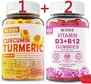 3 Pack Kurkuma Curcumine + Vitamine D3 & B12 Gummies, Veganistisch