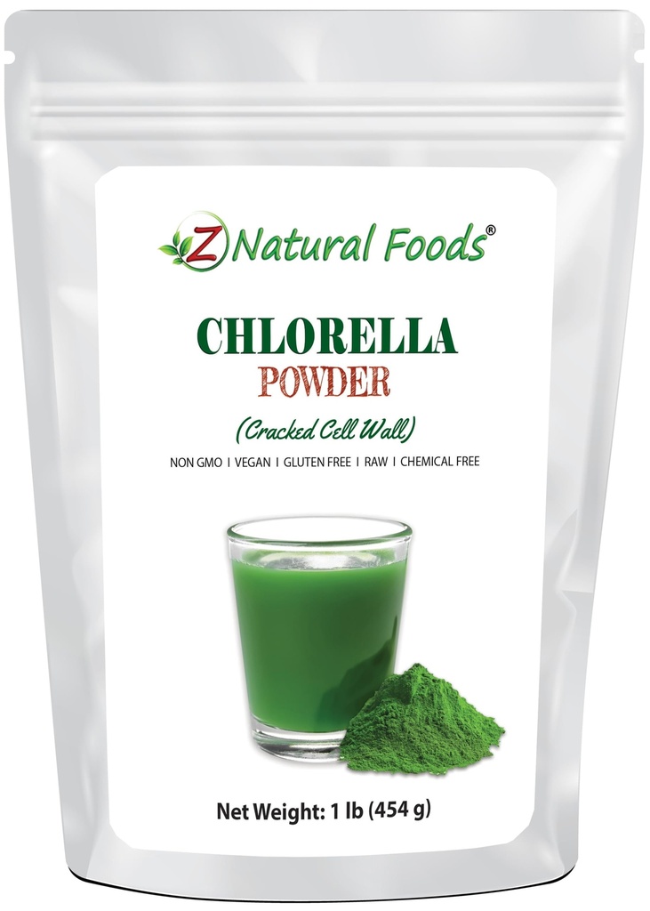 Z Natural Foods Chlorella Powder, Gebarsten Cell Wall Plant Protein, Blue Green Algen Superfood Powder, Perfect voor Smoothies, Dranken, Recepten, Raw, Niet GGO, Glutenvrij, Veganist, 1 lb