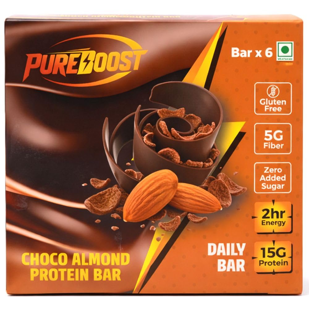 Choco Almond Protein Bar | 15g Protein Energy Bar | Gluten Free High Fiber Healthy Snack | Zero Added Sugar Nutrition Bar | Gym, Workout, Diet & Meal Replacement Snack - 50g (Pack of 6)